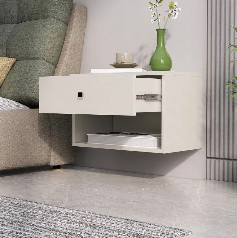 Modern Floating Bedside Table with Drawer & Open Shelf