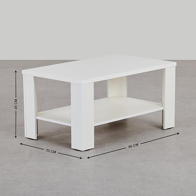 Modern White Rectangular Coffee Table with Storage Shelf - Minimalist Living Room Accent