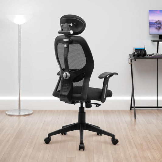Ergonomic Office Chair Online – Adjustable Headrest & Lumbar Support for Home & Office (Black)