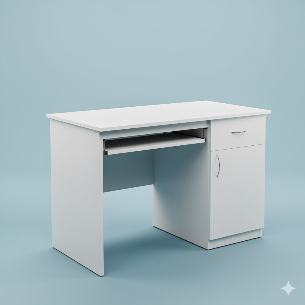Modern Study Desk with Storage Drawer & Cabinet – White Finish