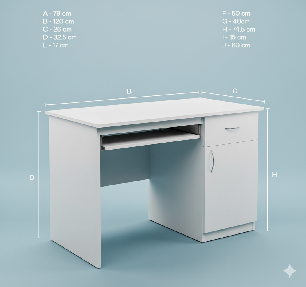 Modern Study Desk with Storage Drawer & Cabinet – White Finish